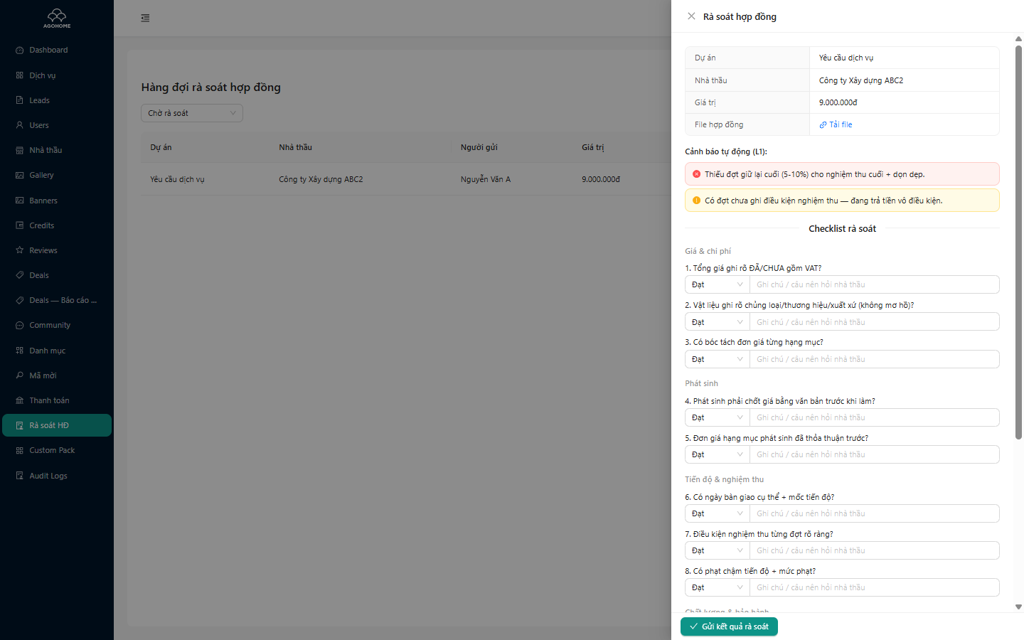 Rà soát hợp đồng chi tiết — checklist L1/L2