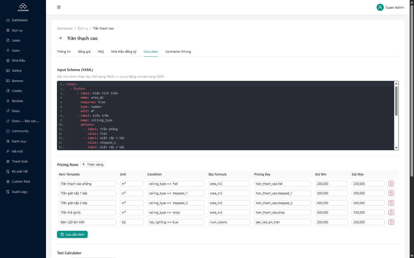 Calculator — Input Schema YAML
